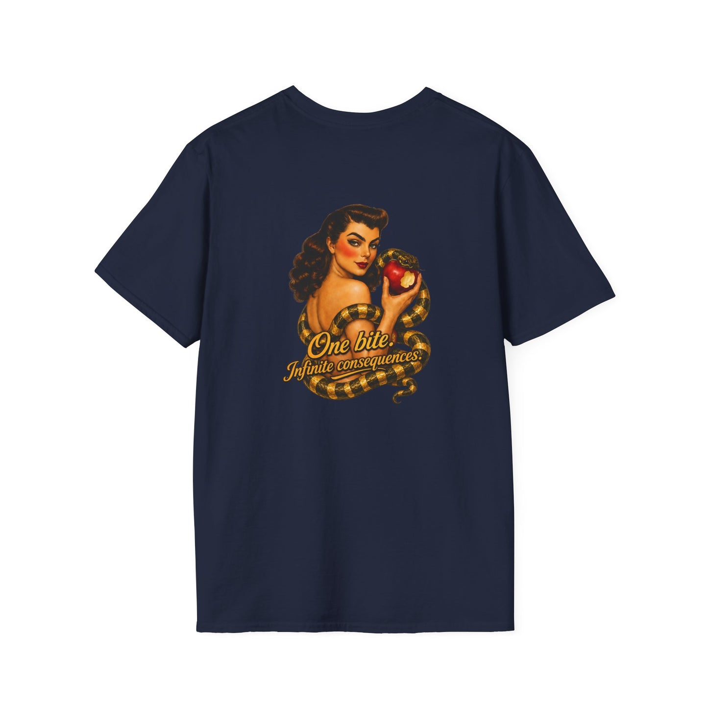 Vintage Pin-Up Snake & Apple T-Shirt — "One Bite" Retro Tattoo Style Top