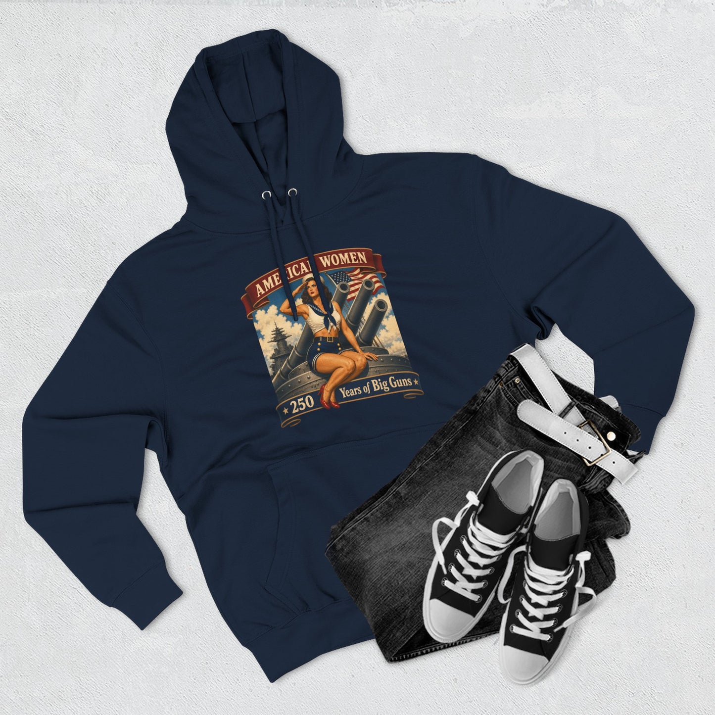 Vintage 'American Women: Years of Big Game' Hoodie — Retro Pinup Graphic Sweatshirt