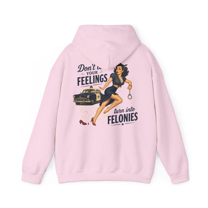 "Don't Let Your Feelings Turn Into Felonies" Retro Pin-Up Hoodie