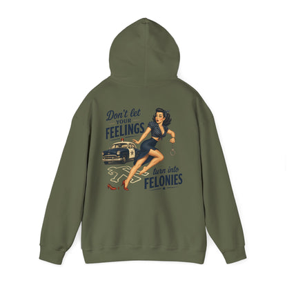 "Don't Let Your Feelings Turn Into Felonies" Retro Pin-Up Hoodie
