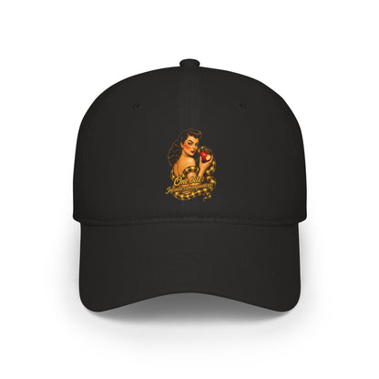 Vintage Pinup Baseball Cap — "One More Kiss" Retro Tattoo Style Low Profile Hat