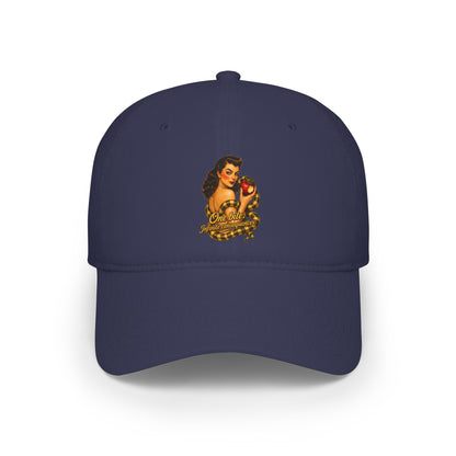 Vintage Pinup Baseball Cap — "One More Kiss" Retro Tattoo Style Low Profile Hat