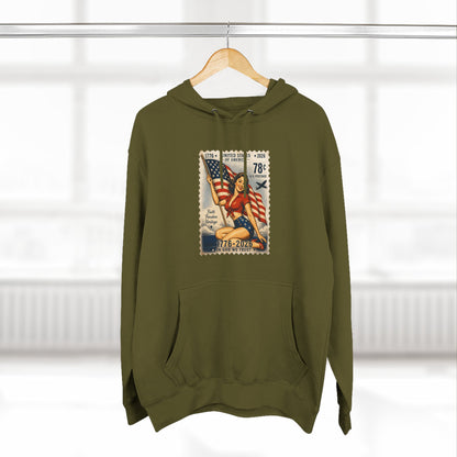 Patriotic Vintage Stamp Hoodie — American Flag & Eagle Graphic