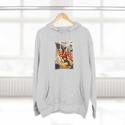 Patriotic Vintage Stamp Hoodie — American Flag & Eagle Graphic