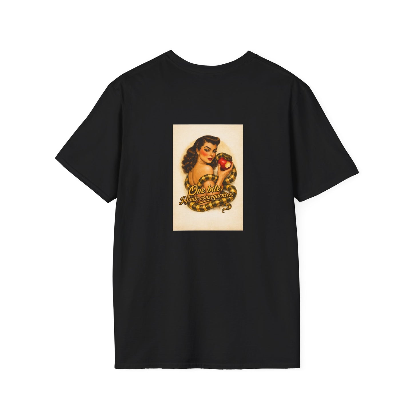 Pinup Girl Tattoo Tee — Retro 'No Bite' Apple Design