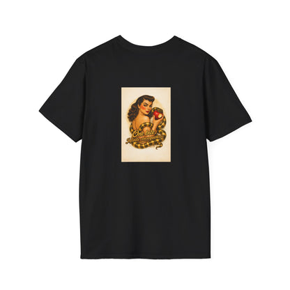 Pinup Girl Tattoo Tee — Retro 'No Bite' Apple Design