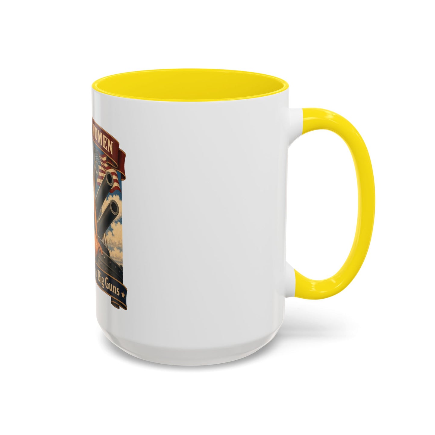 Coffee Mug — "American Women: 250 Years of Big Guns" Vintage Pin-Up Navy Design