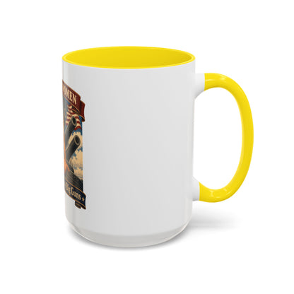 Coffee Mug — "American Women: 250 Years of Big Guns" Vintage Pin-Up Navy Design