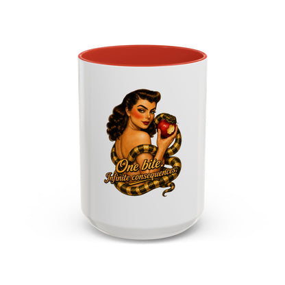 Vintage Pinup Coffee Mug — "One Bite... Infinite Consequences"