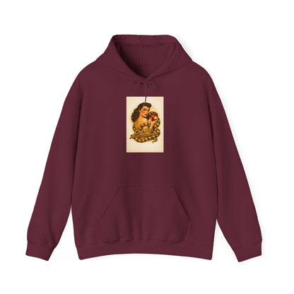 Vintage Pin-Up Apple Hoodie — Retro Tattoo Girl Graphic Sweatshirt