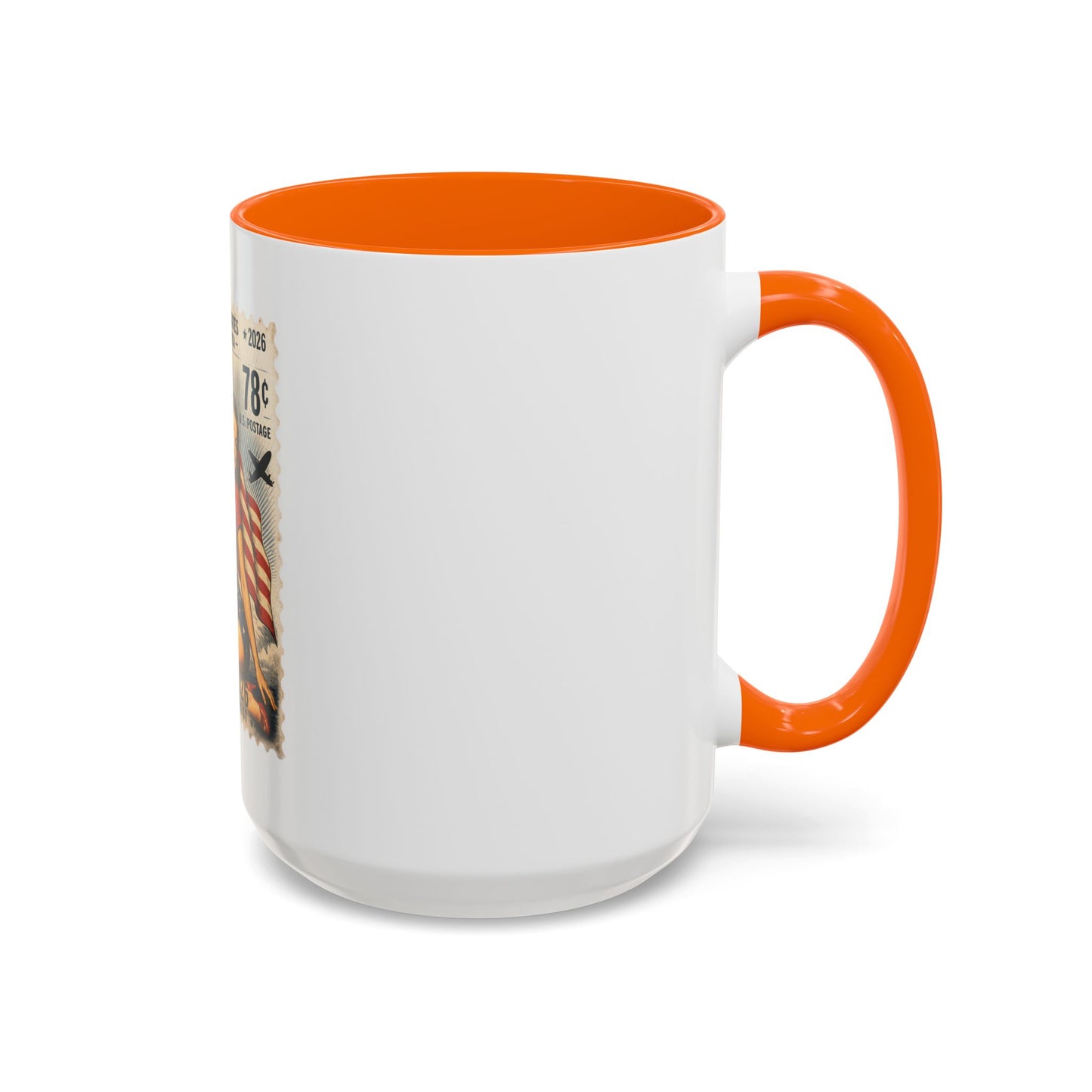 Vintage Patriotic Coffee Mug — 1776–2026 Pinup with American Flag (78 Stamp Design)
