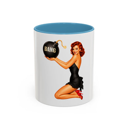 Pinup Bombshell Accent Coffee Mug — Retro 'BANG' Pin-Up Design