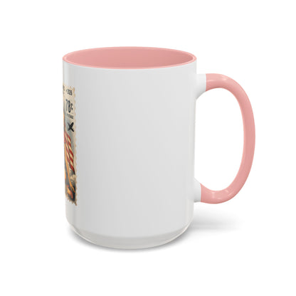 Vintage Patriotic Coffee Mug — 1776–2026 Pinup with American Flag (78 Stamp Design)