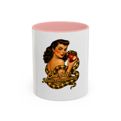 Vintage Pinup Coffee Mug — "One Bite... Infinite Consequences"