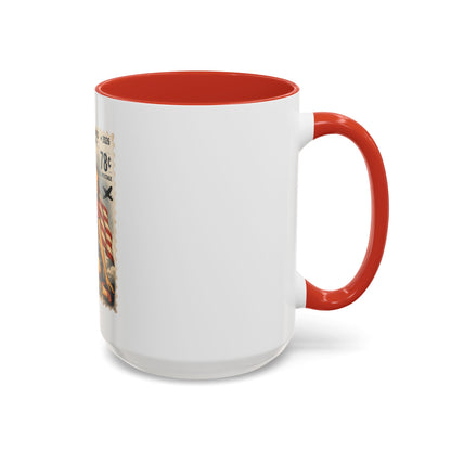 Vintage Patriotic Coffee Mug — 1776–2026 Pinup with American Flag (78 Stamp Design)