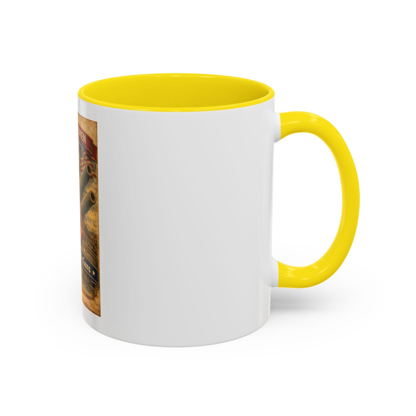 Accent Coffee Mug — Vintage 'American Women 250 Years of Big Guns' Pin-Up Military Design (11oz, 15oz)