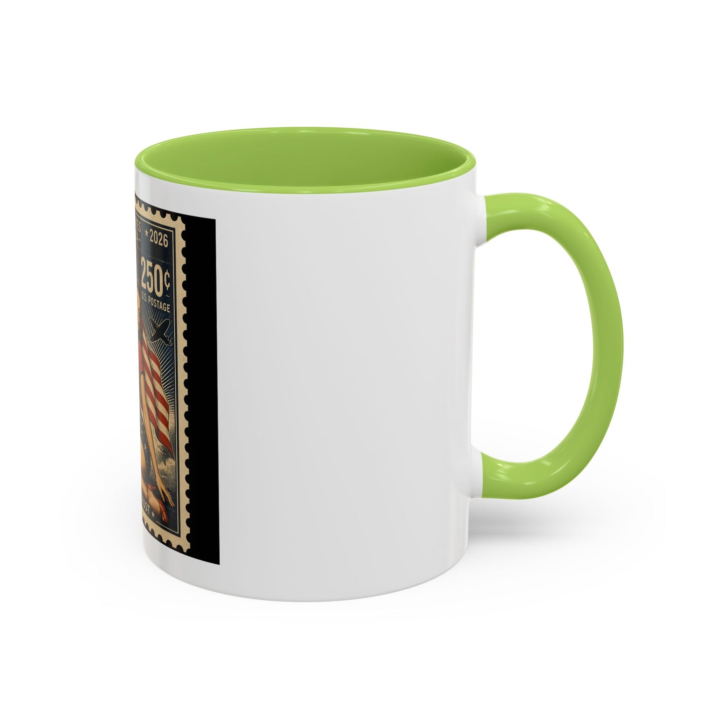 Vintage American Pin-Up Stamp Coffee Mug — Patriotic 1945 “In God We Trust” Accent Mug