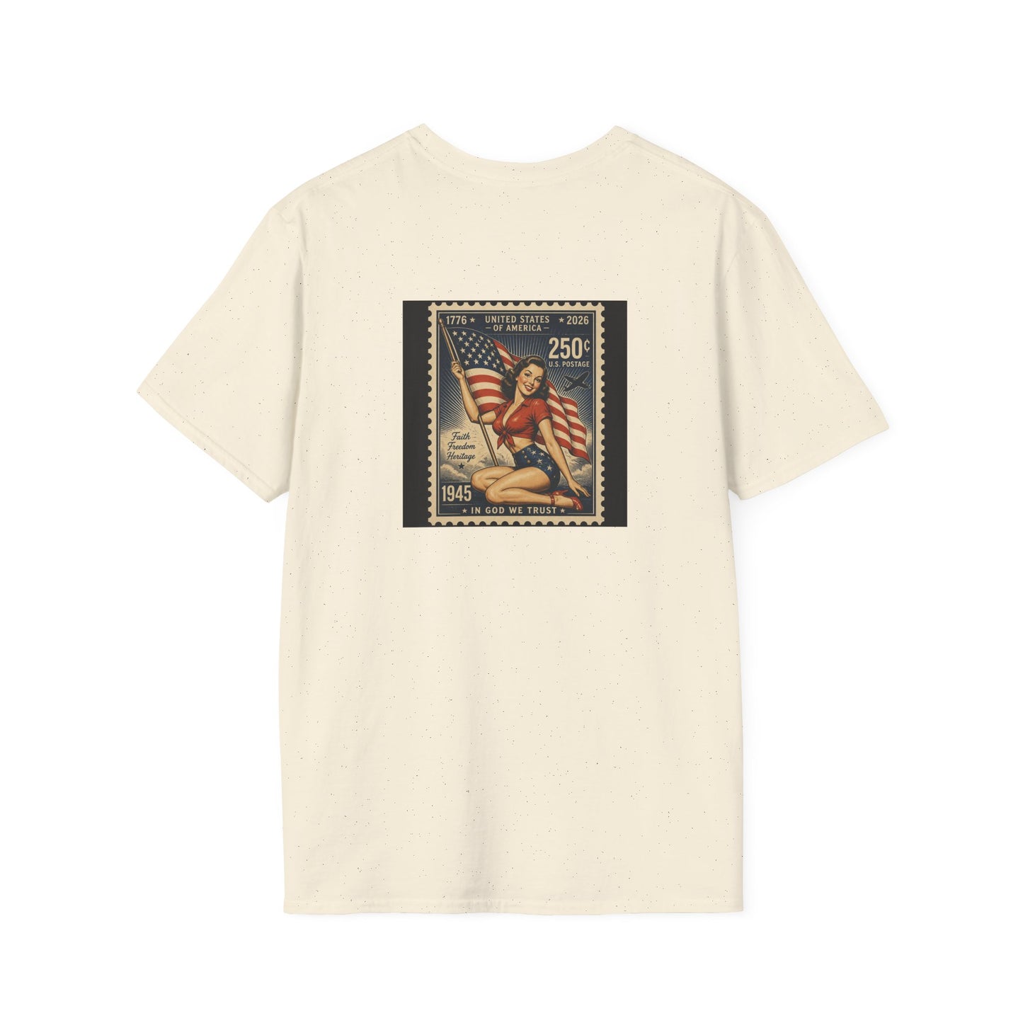 Vintage Patriotic Stamp T-Shirt — 1776–2026 Flag Pinup Graphic Tee