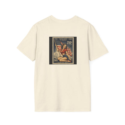 Vintage Patriotic Stamp T-Shirt — 1776–2026 Flag Pinup Graphic Tee