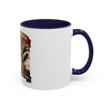 Coffee Mug — "American Women: 250 Years of Big Guns" Vintage Pin-Up Navy Design