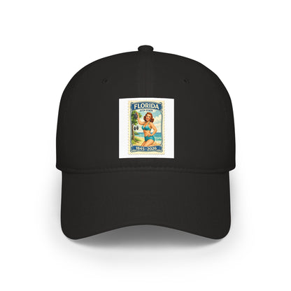 Florida Vintage Pinup Baseball Cap — Retro Beach Stamp Design