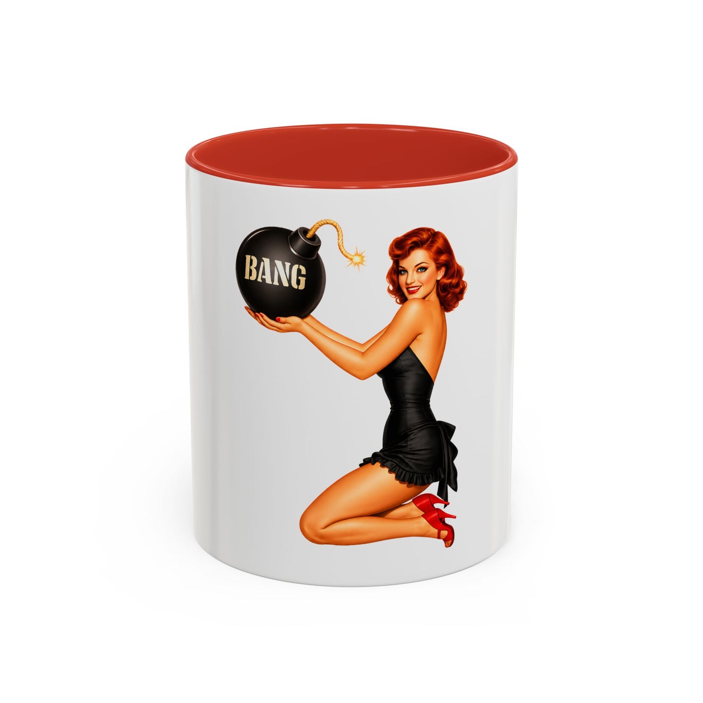 Pinup Bombshell Accent Coffee Mug — Retro 'BANG' Pin-Up Design