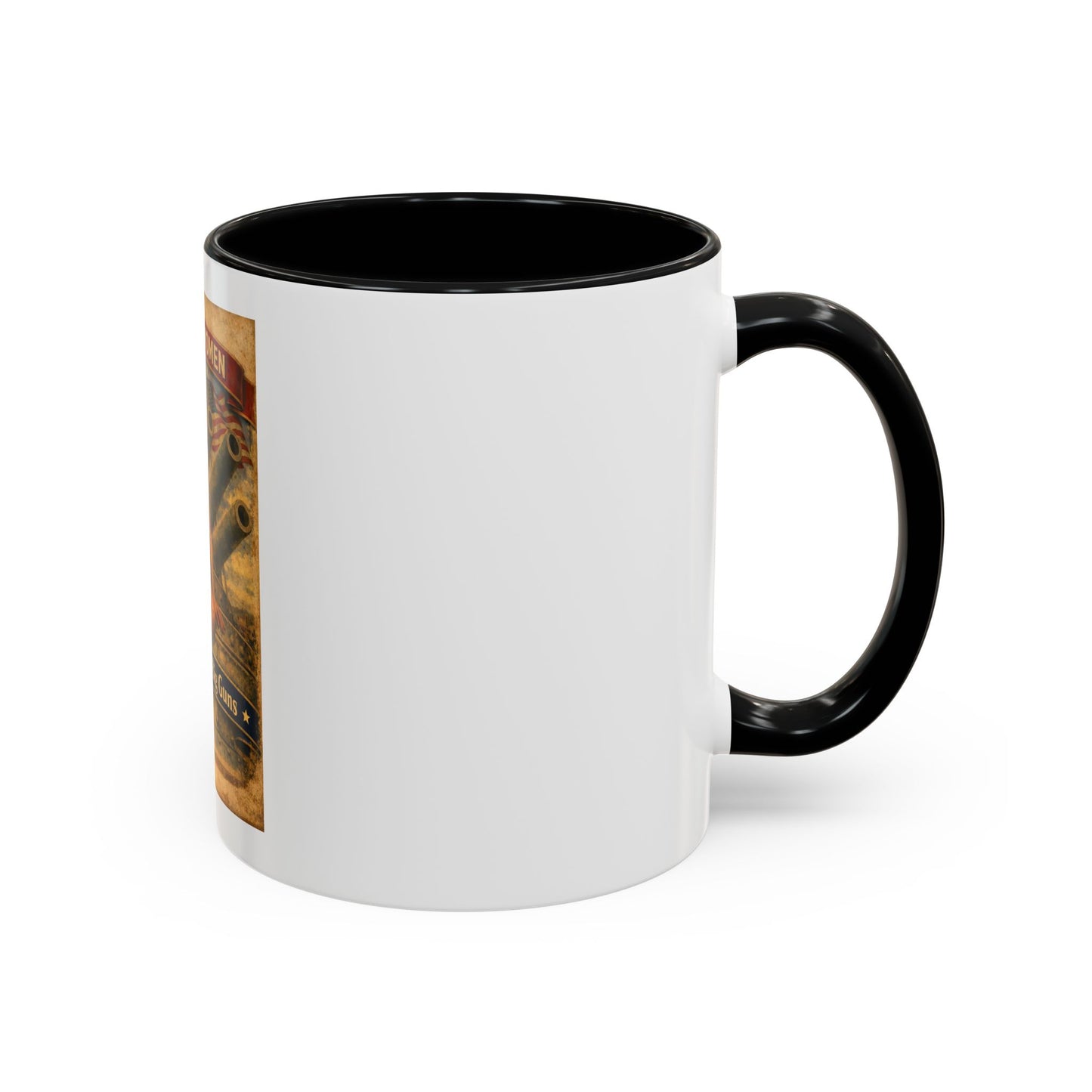 Accent Coffee Mug — Vintage 'American Women 250 Years of Big Guns' Pin-Up Military Design (11oz, 15oz)