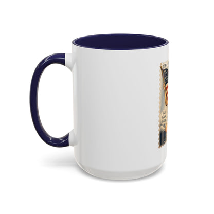Vintage Patriotic Coffee Mug — 1776–2026 Pinup with American Flag (78 Stamp Design)