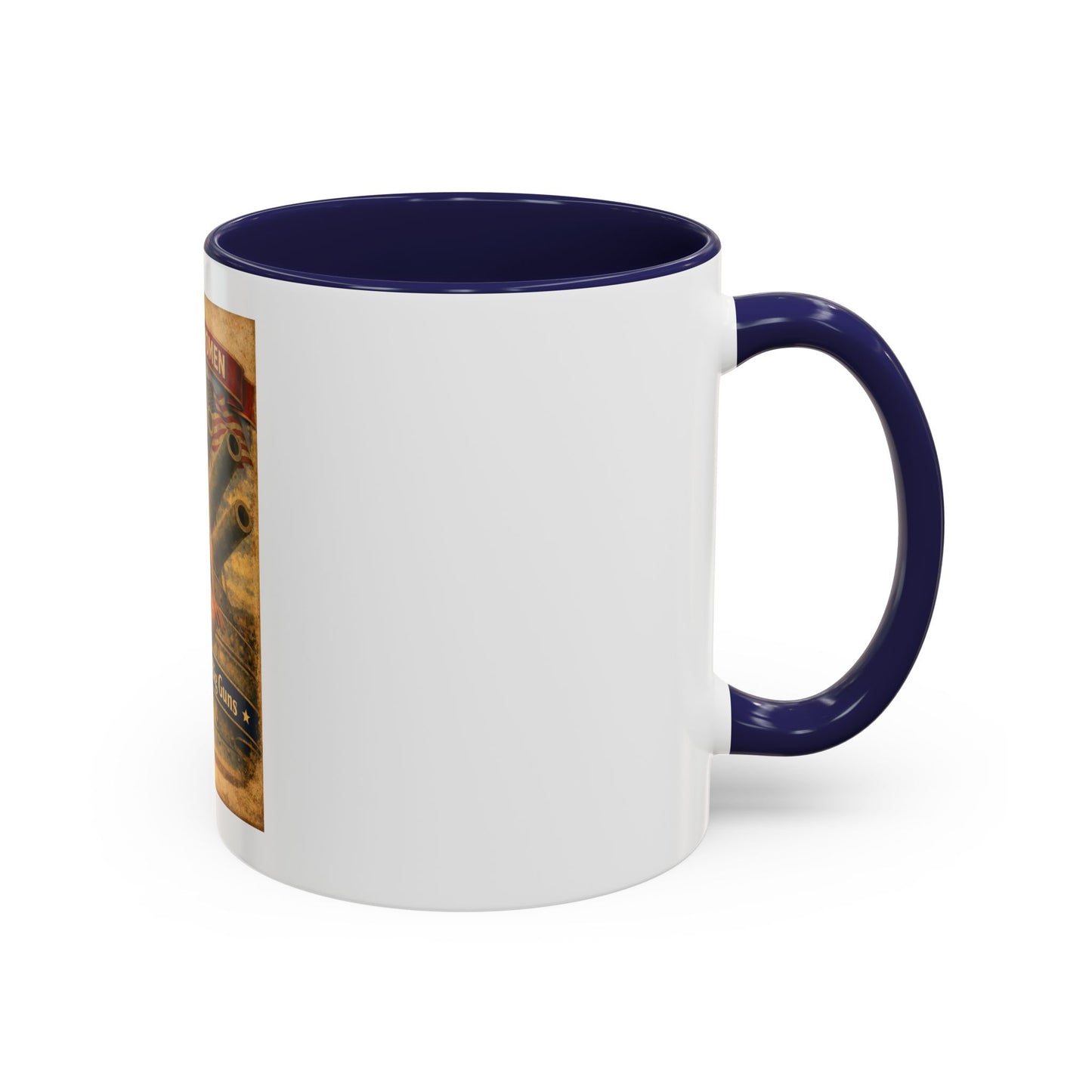 Accent Coffee Mug — Vintage 'American Women 250 Years of Big Guns' Pin-Up Military Design (11oz, 15oz)