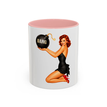 Pinup Bombshell Accent Coffee Mug — Retro 'BANG' Pin-Up Design