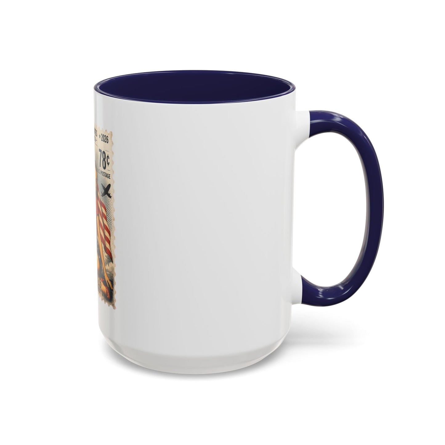 Vintage Patriotic Coffee Mug — 1776–2026 Pinup with American Flag (78 Stamp Design)