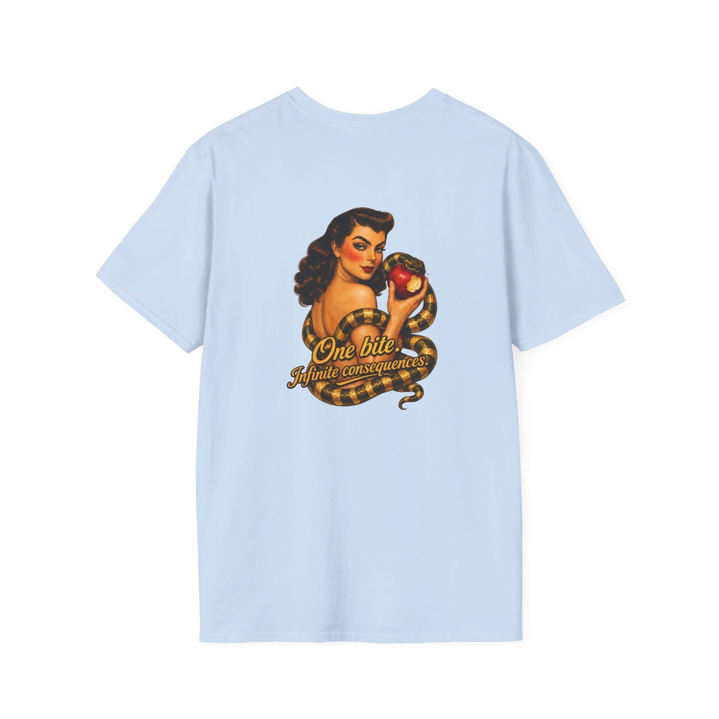 Vintage Pin-Up Snake & Apple T-Shirt — "One Bite" Retro Tattoo Style Top