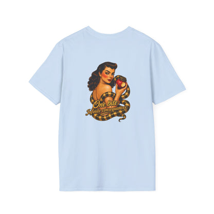 Vintage Pin-Up Snake & Apple T-Shirt — "One Bite" Retro Tattoo Style Top