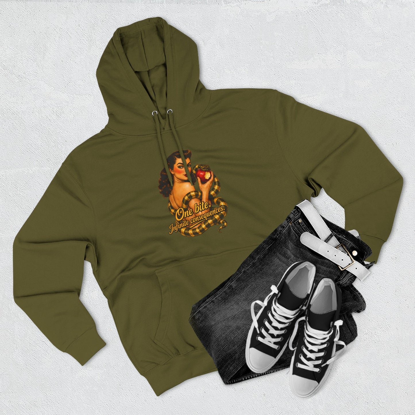 Vintage Pinup Hoodie - "One Bite and You’re Mine" Retro Tattoo Design