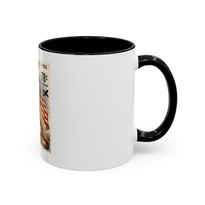Vintage Patriotic Coffee Mug — 1776–2026 Pinup with American Flag (78 Stamp Design)