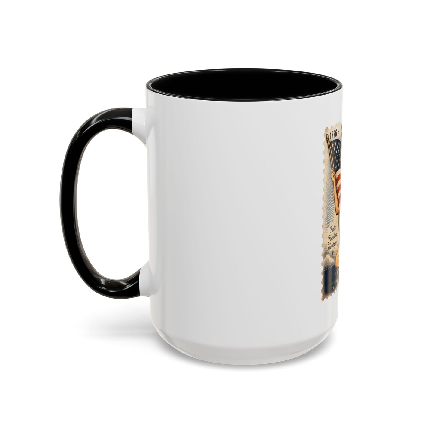 Vintage Patriotic Coffee Mug — 1776–2026 Pinup with American Flag (78 Stamp Design)