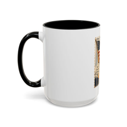 Vintage Patriotic Coffee Mug — 1776–2026 Pinup with American Flag (78 Stamp Design)