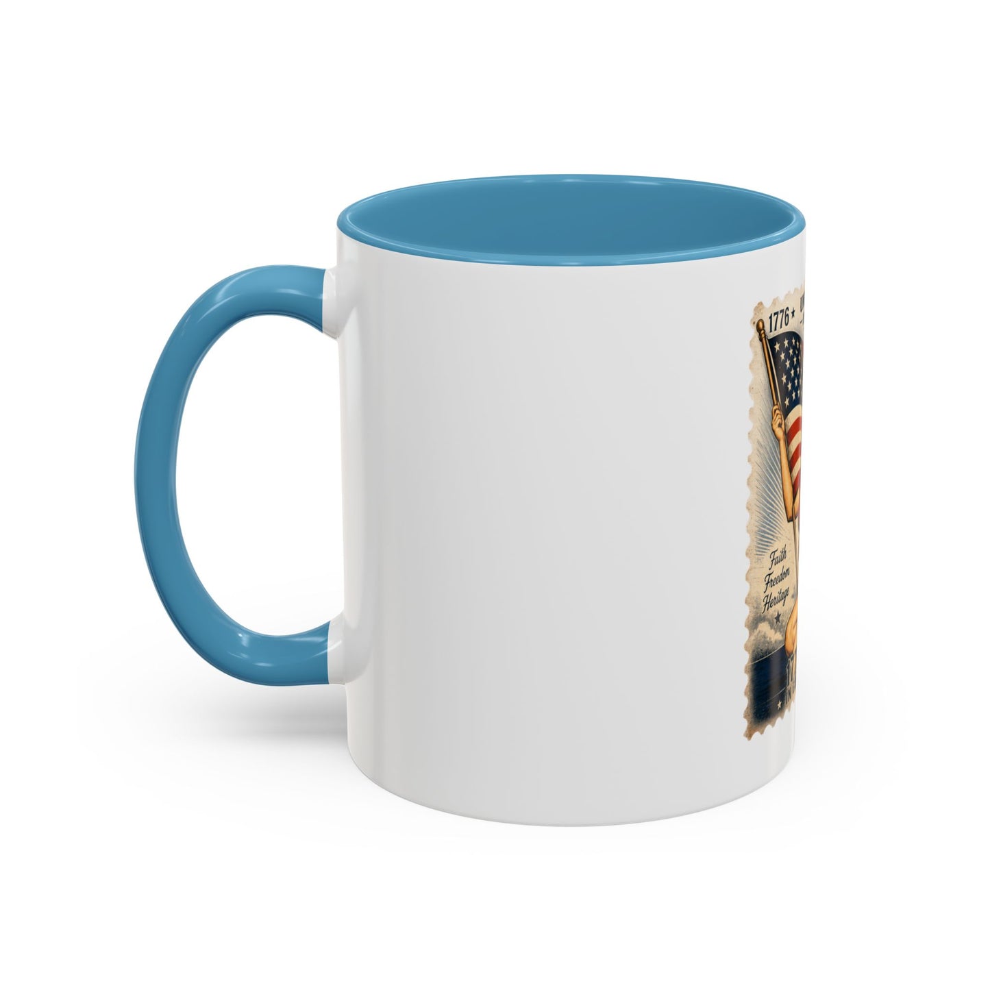 Vintage Patriotic Coffee Mug — 1776–2026 Pinup with American Flag (78 Stamp Design)