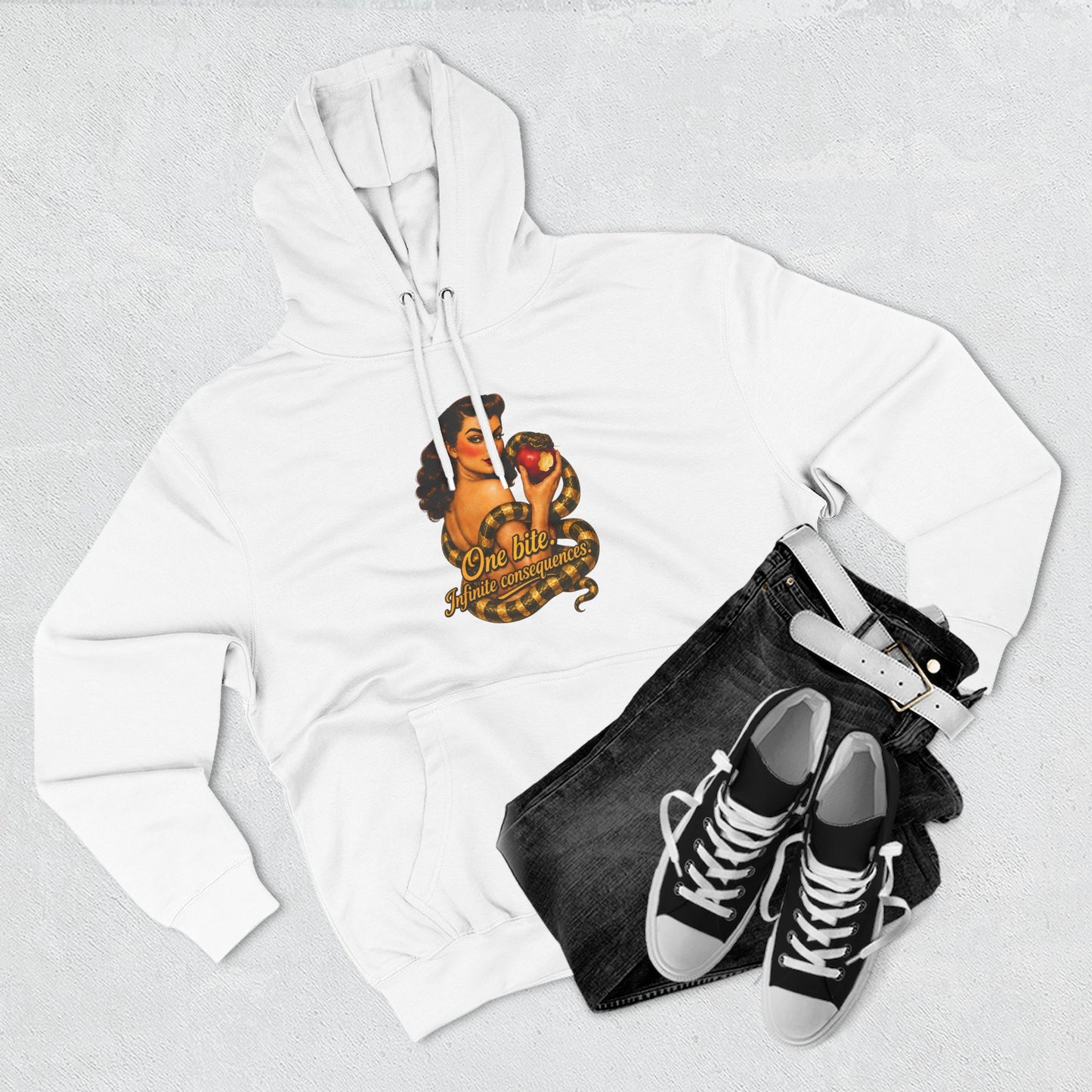Vintage Pinup Hoodie - "One Bite and You’re Mine" Retro Tattoo Design
