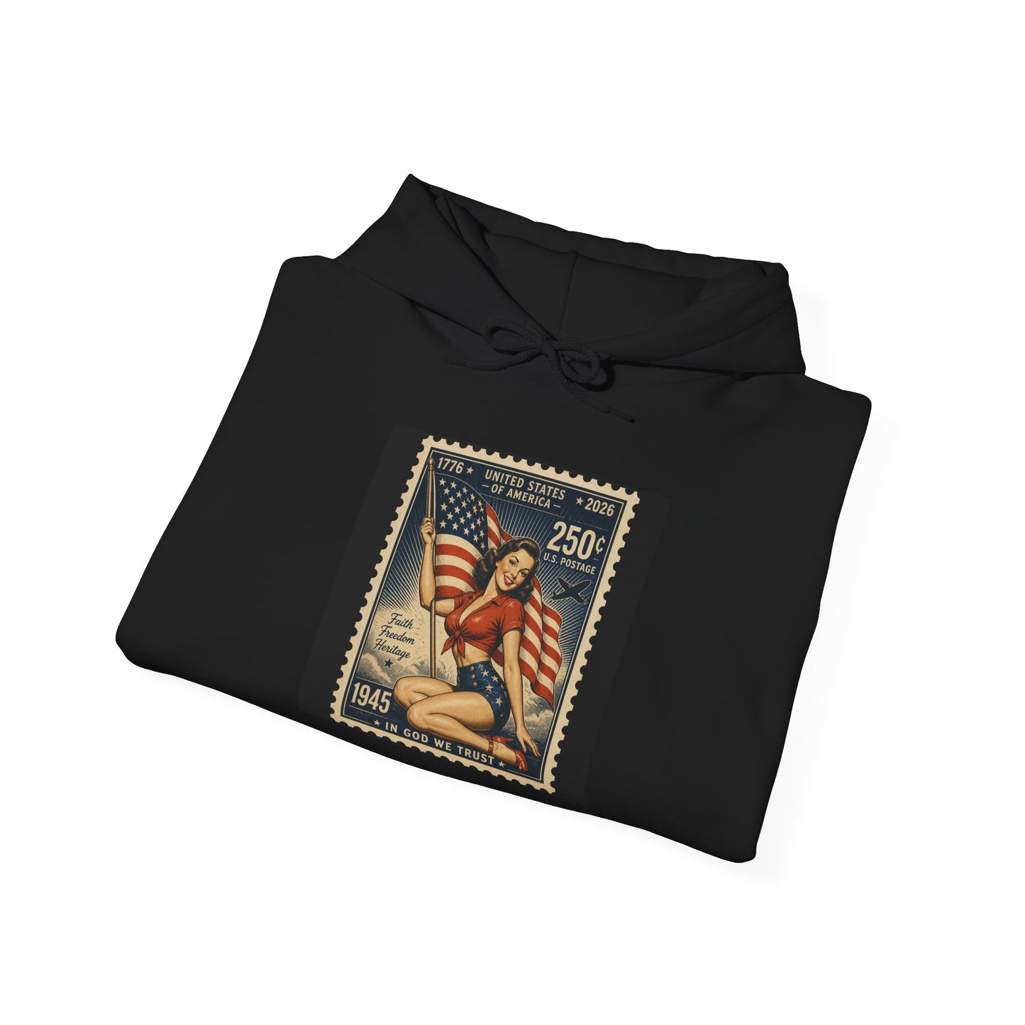Vintage American Flag Stamp Hoodie — Patriotic Retro Postage Design
