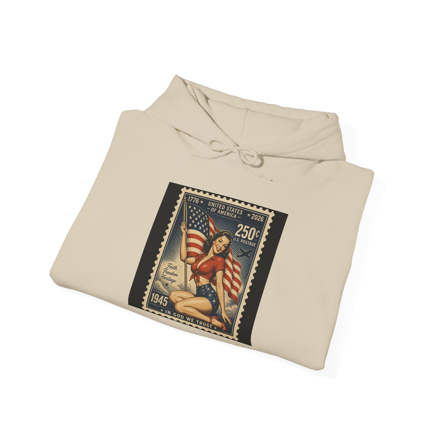 Vintage American Flag Stamp Hoodie — Patriotic Retro Postage Design