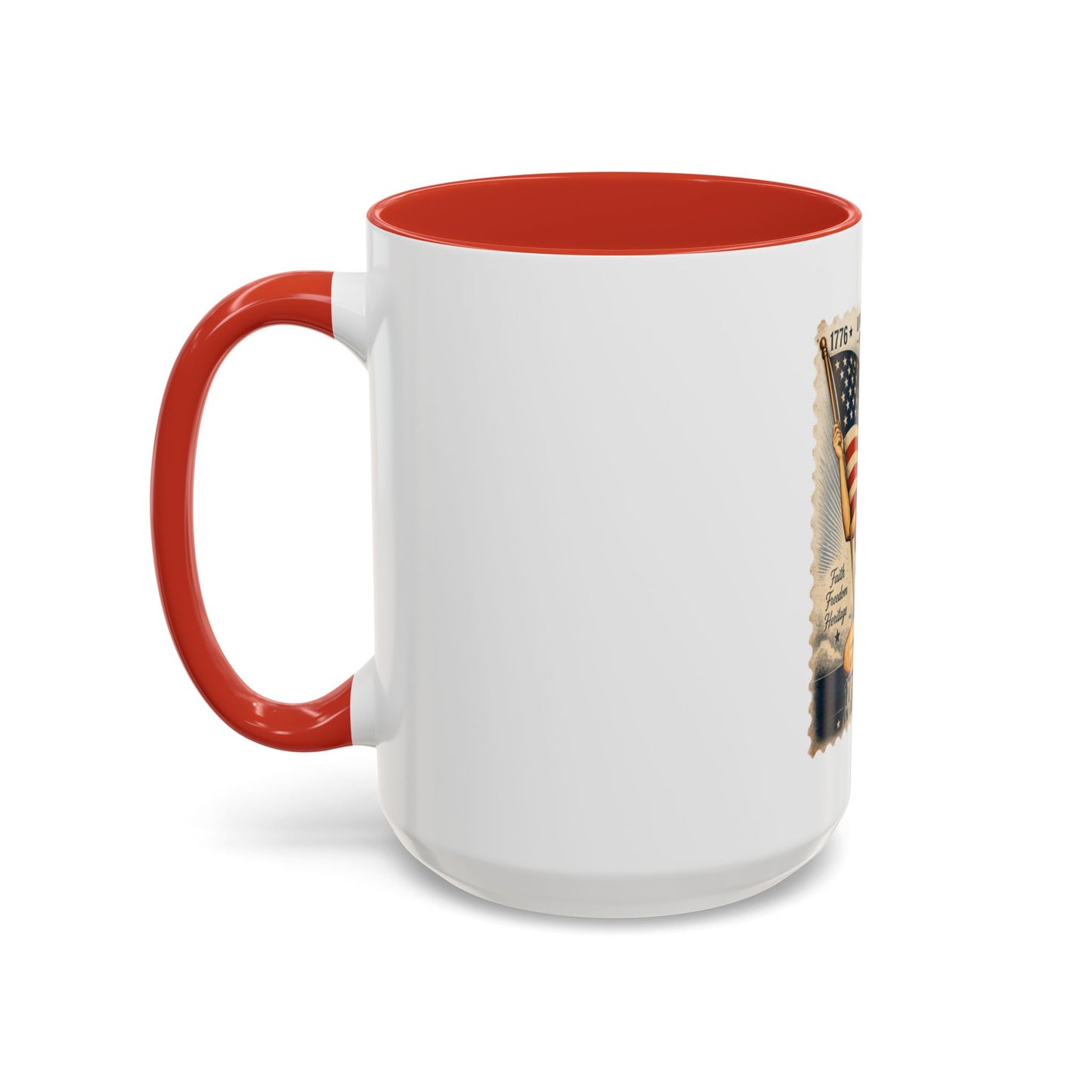 Vintage Patriotic Coffee Mug — 1776–2026 Pinup with American Flag (78 Stamp Design)