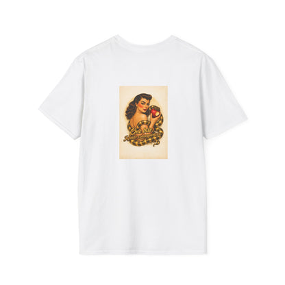 Pinup Girl Tattoo Tee — Retro 'No Bite' Apple Design