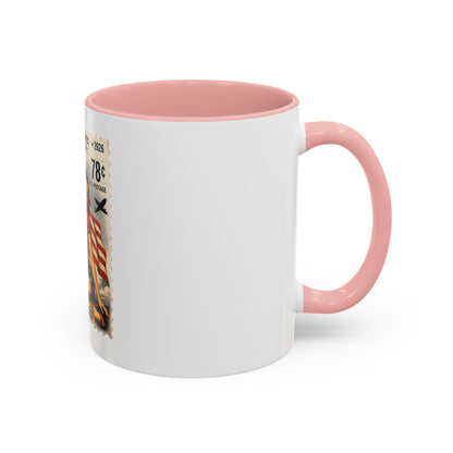 Vintage Patriotic Coffee Mug — 1776–2026 Pinup with American Flag (78 Stamp Design)