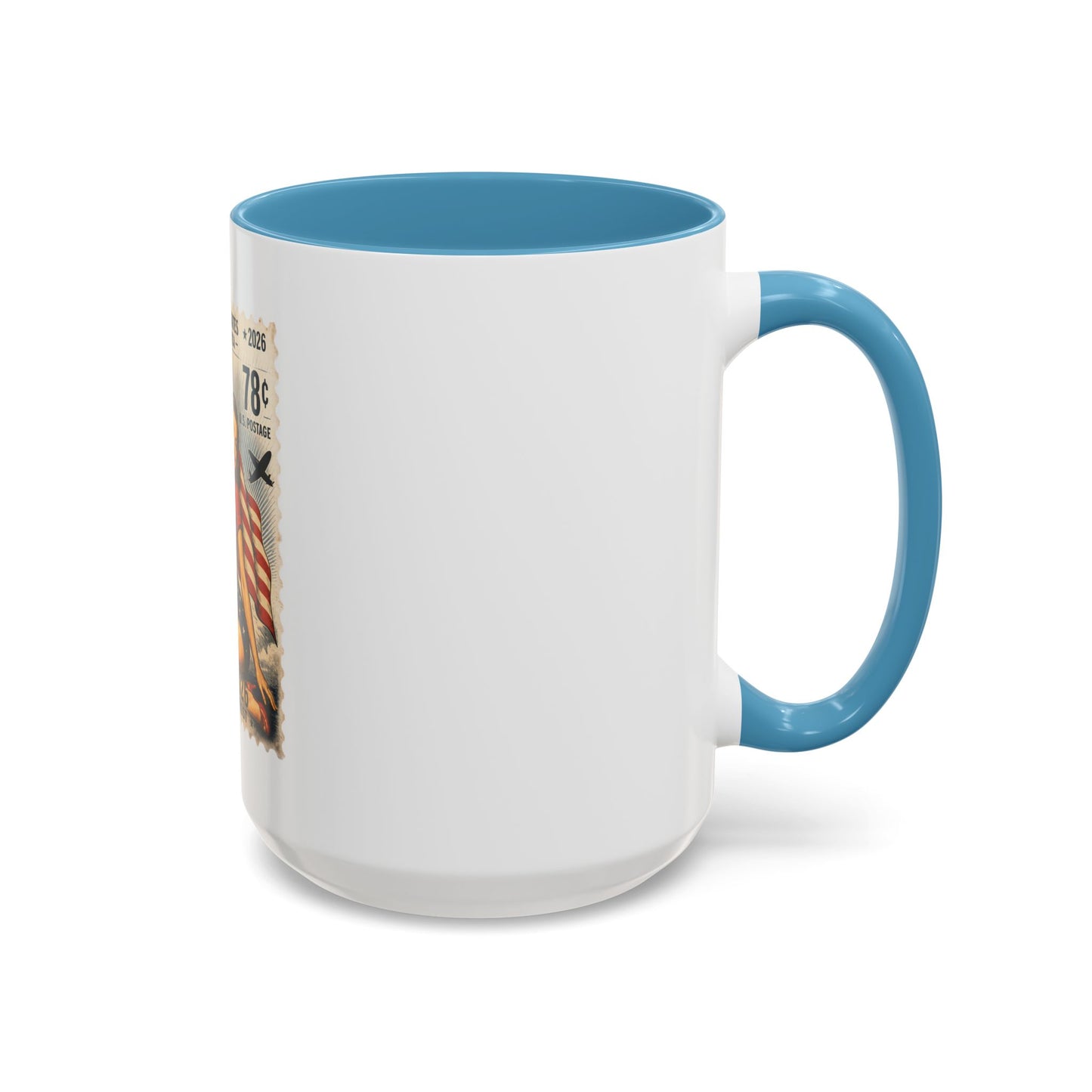 Vintage Patriotic Coffee Mug — 1776–2026 Pinup with American Flag (78 Stamp Design)