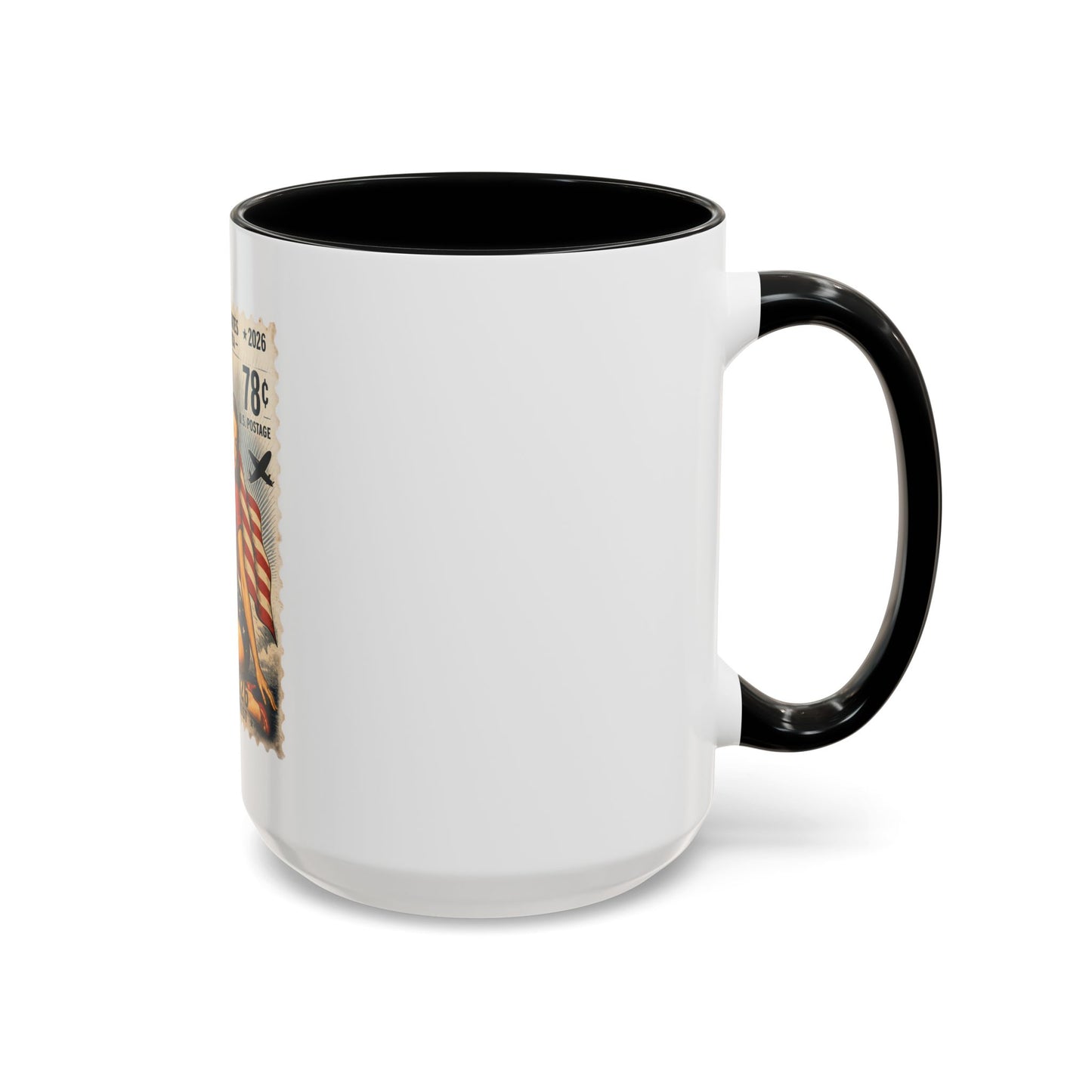 Vintage Patriotic Coffee Mug — 1776–2026 Pinup with American Flag (78 Stamp Design)