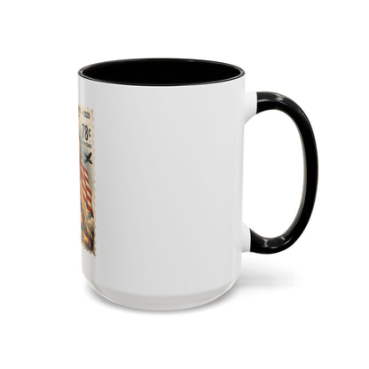 Vintage Patriotic Coffee Mug — 1776–2026 Pinup with American Flag (78 Stamp Design)