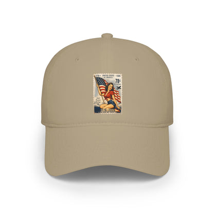 Vintage American Flag Stamp Low Profile Baseball Cap