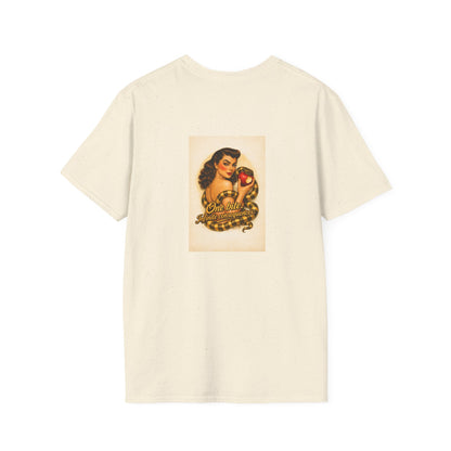 Pinup Girl Tattoo Tee — Retro 'No Bite' Apple Design