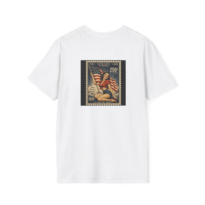 Vintage Patriotic Stamp T-Shirt — 1776–2026 Flag Pinup Graphic Tee